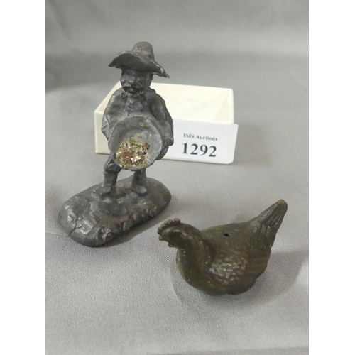 1292 - Bronze Hen, Lead Figure of a Gold Prospector.