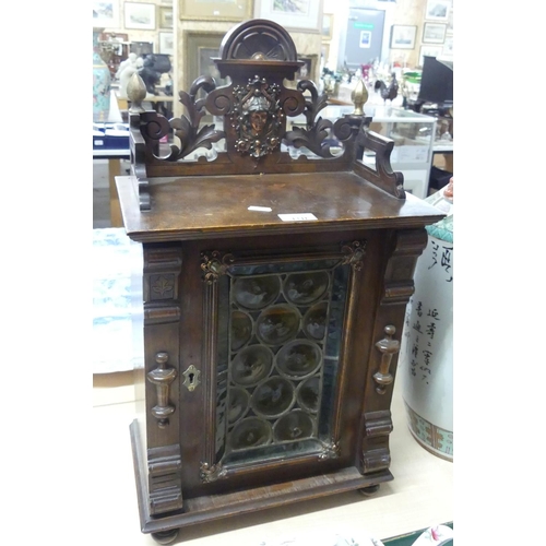 1341 - Late Victorian Table Top Bullseye Glazed Cabinet with Decorative Copper Mounts.