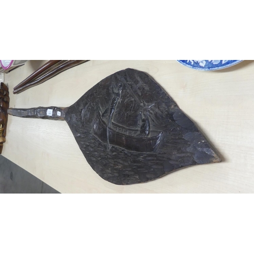 1355 - American Carved Wood Canoe Paddle - approx 120cm.