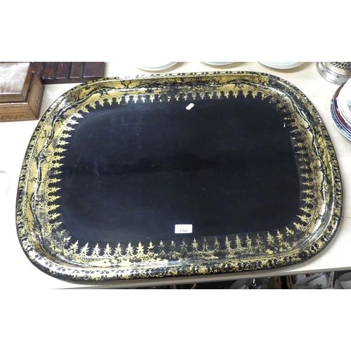 1361 - Large Japanned Metal Tea Tray, approx 77cm across.