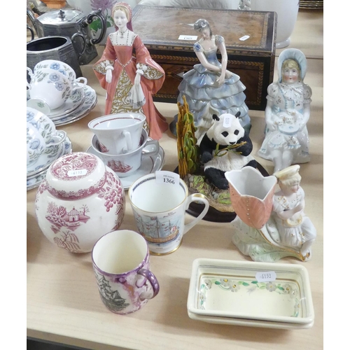 1366 - Collection of Porcelain Figures, Masons Ginger Jar, Ornamental Panda etc.