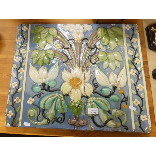 1391 - Large Victorian Antique Glazed Wall Tile, in the style of Minton, approx 53 x 46cm.