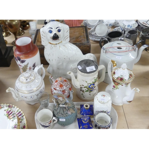 1398 - Assorted Teapots, Scent Bottles, Mantle Dog etc.