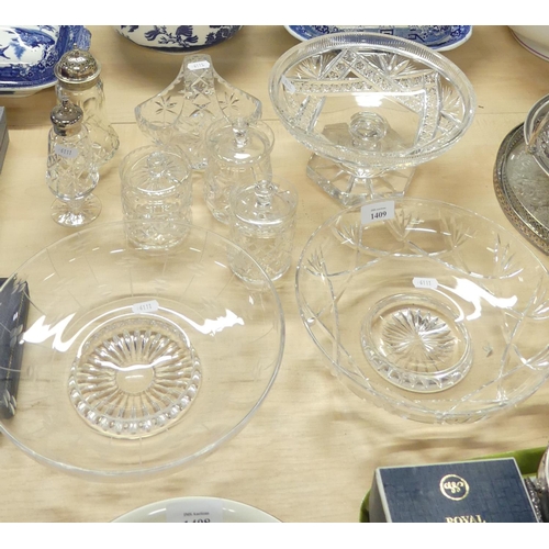 1409 - Assorted Cut Glass Bowls, Preserves, Sifters etc.