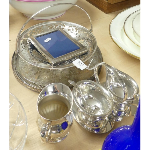 1410 - Assorted Silverplated Items - Fruit basket, Tray, Jugs etc.