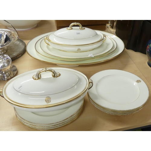 1411 - Collection of Mintons Monogram Decorated White & Gilt Dinnerware.