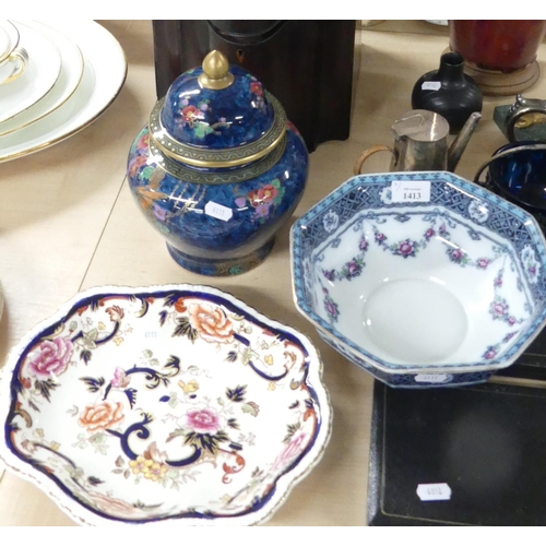 1413 - Losol Ware Jar & Cover, Bowl and Masons Dish.