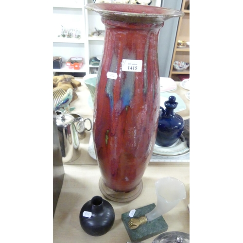 1415 - Large Flambe Glazed Studio Pottery Vase (50cm tall), Hornsea Bud Vase & Cornucopia Style Vase.