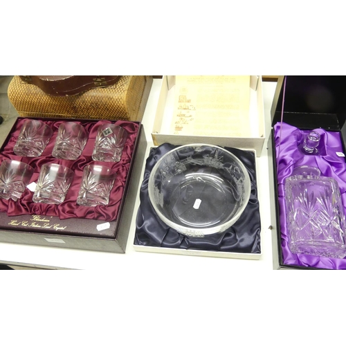 1438 - Boxed Edinburgh Crystal Decanter, Six Edinburgh Crystal Whisky Glasses & Aberdeen Engraved Bowl.