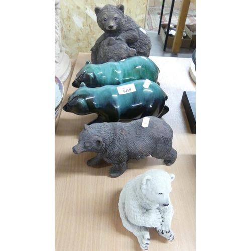 1455 - Assorted Resin & Blue Mounted Pottery Bears.