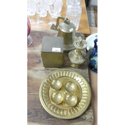 1462 - Brass Bell, Tea Caddy, Tray etc.