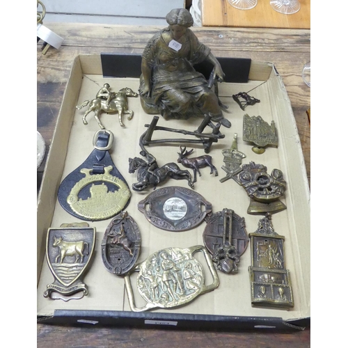 1464 - Tray Lot - Brass Door Knockers, Bronze Horse etc.