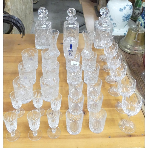 1469 - Assorted Cut Glass Decanters, Wine & Whisky Glasses.