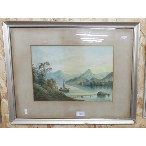 1573 - Framed Watercolour - Highland Loch Scene with Castle in Distance, Signed W. Langley 1889, approx 37 ... 