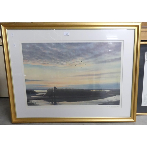 1591 - Framed Print - Wildfowling by Roy Nockolds, approx 76 x 50cm.