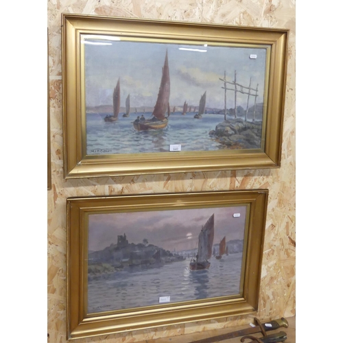 1602 - Two Framed Oil Paintings - Signed W. J. McAllien - Fishing Boats.