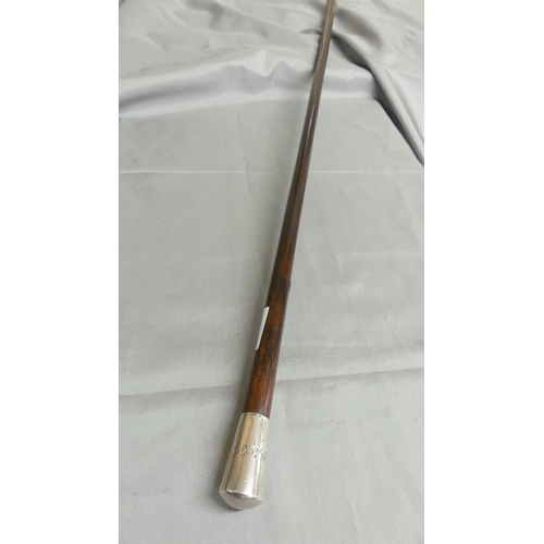 1617 - Antique Silver Topped Walking Cane, approx 88cm long.