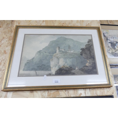 1626 - Framed Watercolour - Mediterranean Scene, 40 x 25cm.