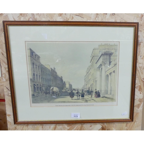 1628 - Framed Print - Regents Bridge & Waterloo Place Edinburgh, approx 36 x 26cm.