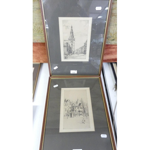 1645 - Two Framed Engravings - The Tron Gate Glasgow & Knox House Edinburgh by K . Simes, approx 12 x 20cm.