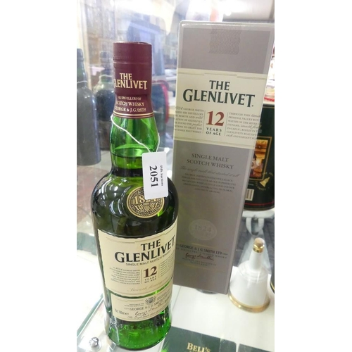 2051 - Bottle of Glenlivet 12 Year Old Single Malt Scotch Whisky.