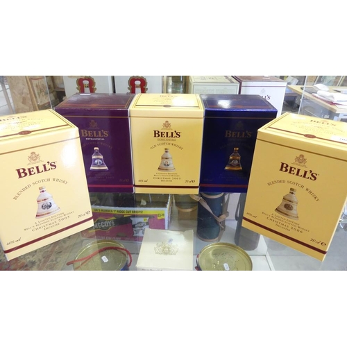 2060 - Five Boxed Bells Scotch Whisky Christmas Decanters.