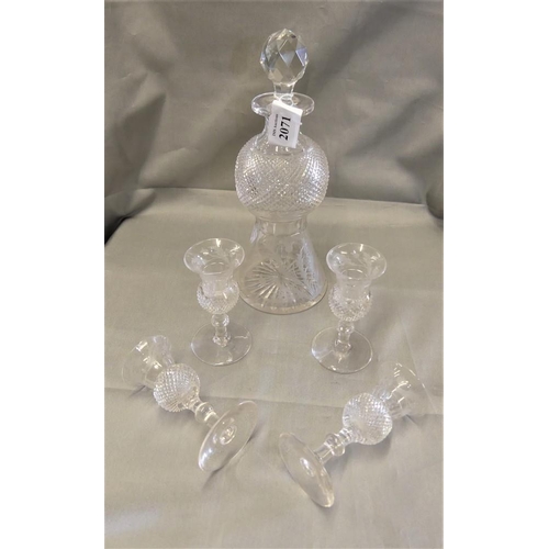 2071 - Edinburgh Crystal Thistle Engraved Decanter & Four Glasses.