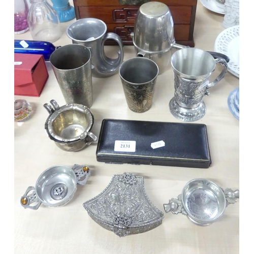 2131 - Assorted White Metal Tumblers, EP Sugar Bowl, Quaiches etc.