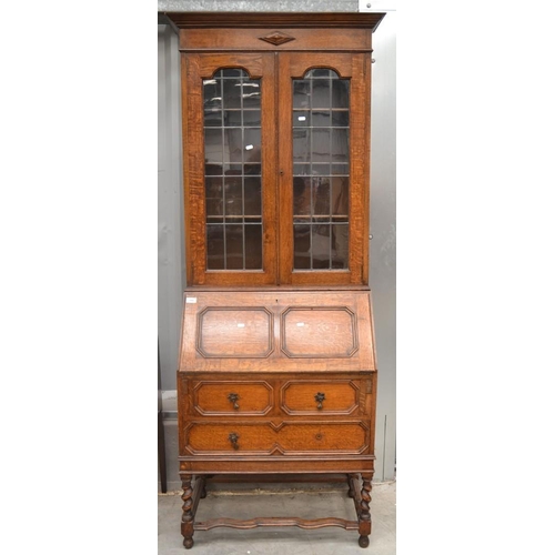 3006 - Oak Barley Twist Bureau Bookcase