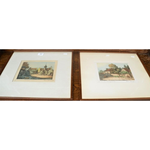 3013 - Pair of Framed Maunier Coloured Engravings, approx 20 x 14cm.