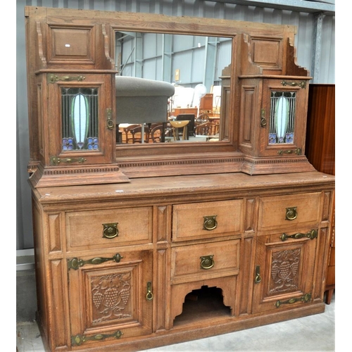 3018 - Victorian Oak Art Nouveau Mirror Back Sideboard