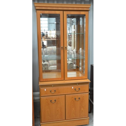 3021 - Teak China Cabinet On Sideboard Base