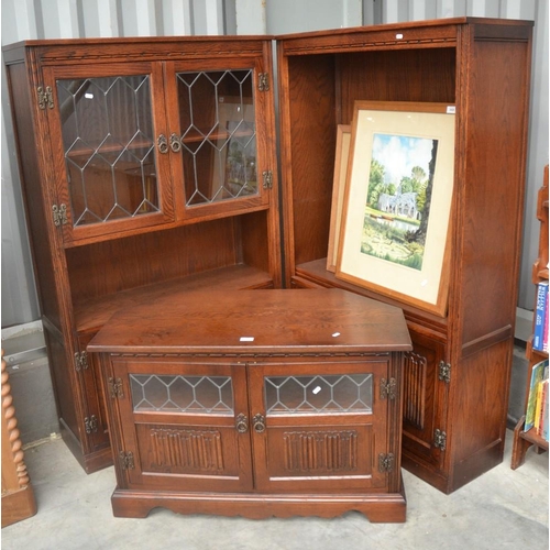 3027 - Oak Bookcase, Oak Glass Front Bookcase & TV Cabinet.