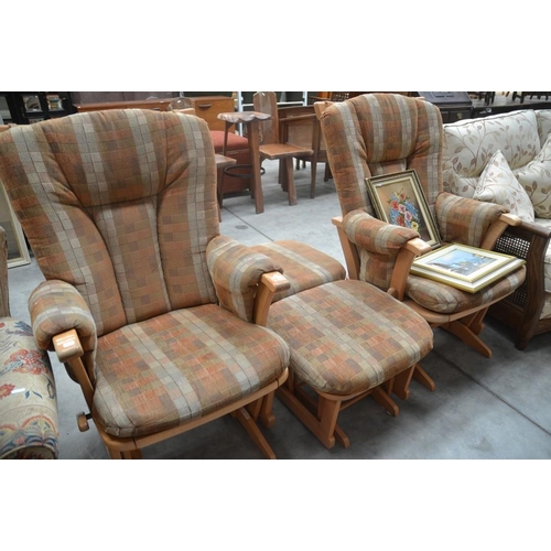 3037 - Pair Of Dutailier Rocking Chairs & Stools.