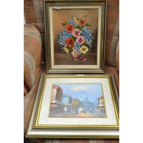 3038 - 2 Oil Paintings - Floral Still Life & Continental Scene