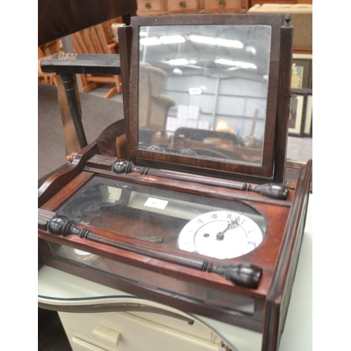 3077 - Victorian Mahogany Bathroom Mirror & Mahogany Wall Clock