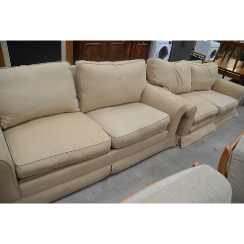 3422 - Beige Fabric 3 Seat Sofa & Matching 3 Seat Bed Sofa