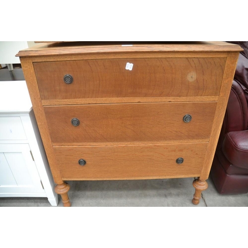 3437 - Oak 3 Drawer Chest