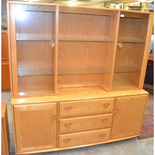 3440 - Blonde Ercol Sideboard with Glazed and Shelved Display Top Unit