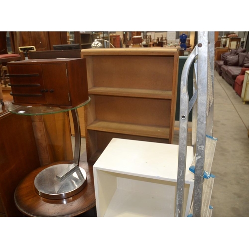 3451 - Revolving Bookcase, Glass Table, Art Deco Style Storage Box etc.