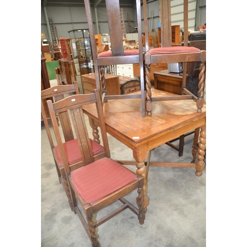 3456 - Oak Barley Twist Pull Out Dining Table& 4 Chairs