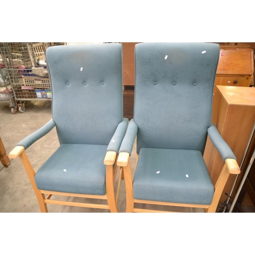 3460 - Pair of Beech Framed Armchairs- As Found