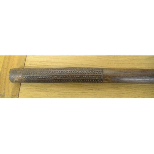 1588 - Heavy Antique Polynesian Ironwood War Club, The Club End with Star Shaped Bone Decoration, Geometric... 