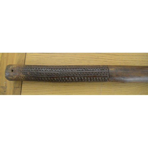 1588 - Heavy Antique Polynesian Ironwood War Club, The Club End with Star Shaped Bone Decoration, Geometric... 