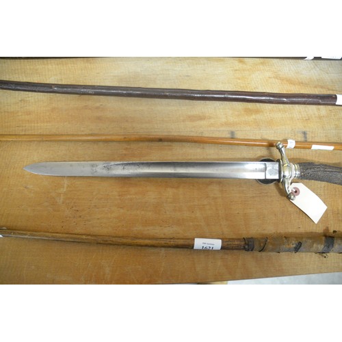 1620 - Early 19th Century Austrian Hunting Sword with Knife in Leather Scabbard, Gebr of Vienna, 56cm long.