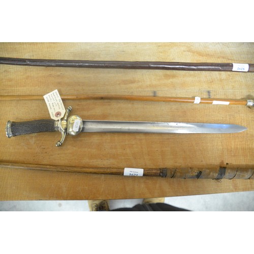 1620 - Early 19th Century Austrian Hunting Sword with Knife in Leather Scabbard, Gebr of Vienna, 56cm long.