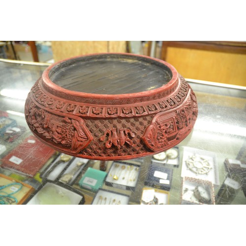 1395 - Very Large Chinese Cinnabar Circular Work Box, approx 37cm in diameter.