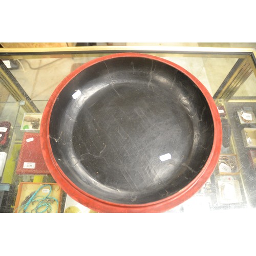 1395 - Very Large Chinese Cinnabar Circular Work Box, approx 37cm in diameter.