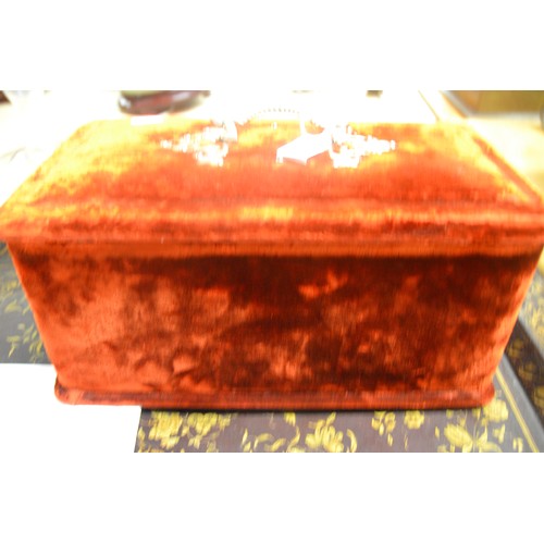 1372 - Victorian Red Velvet Covered Dressing Case - Fitted interior, scent bottles etc.