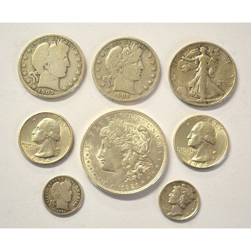 2261 - Box - American Silver Coins, including a fine 1921 Morgan Dollar.